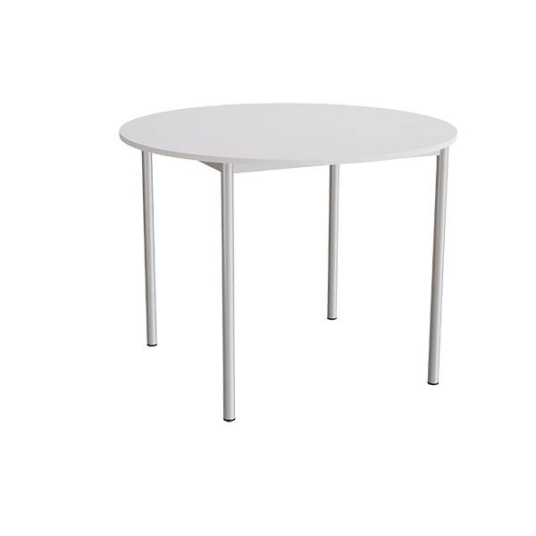 Kantinebord Ø120cm i grå højtrykslaminat med alugråt stel, højde 90cm