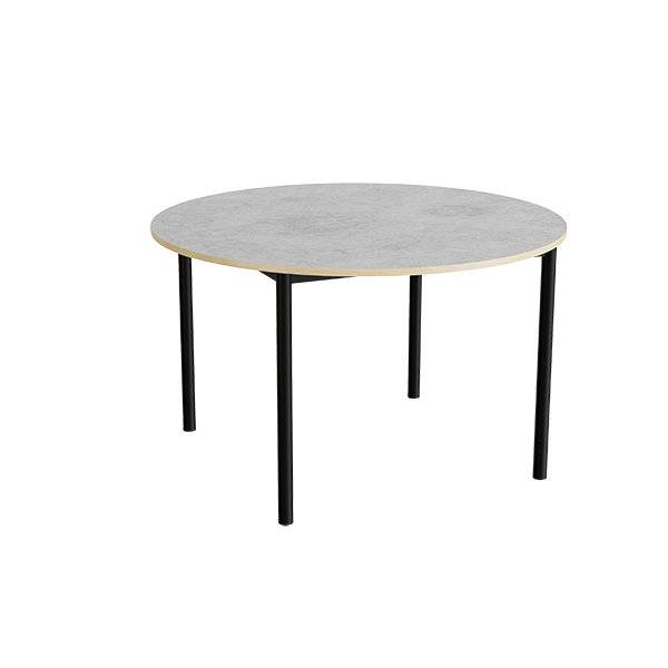 Kantinebord &Oslash;120cm i lys gr&aring; linoleum med sort stel, h&oslash;jde 72cm
