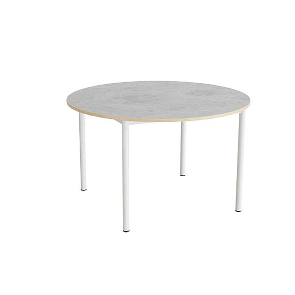 Kantinebord &Oslash;120cm i lys gr&aring; linoleum med hvidt stel, h&oslash;jde 72cm