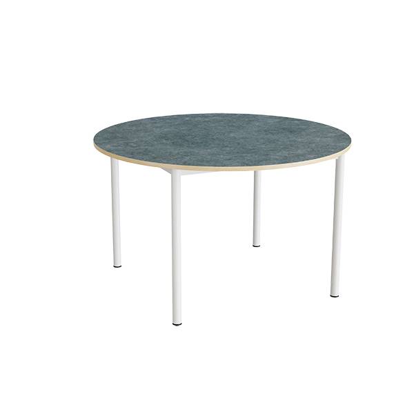 Kantinebord &Oslash;120cm i m&oslash;rk gr&aring; linoleum med hvidt stel, h&oslash;jde 72cm