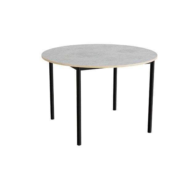 Kantinebord &Oslash;120cm i lys gr&aring; linoleum med sort stel, h&oslash;jde 80cm