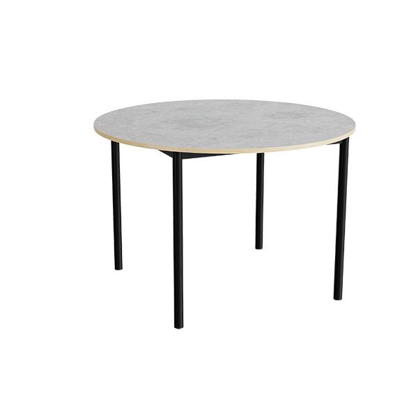 Kantinebord &Oslash;120cm i lys gr&aring; linoleum med sort stel, h&oslash;jde 80cm