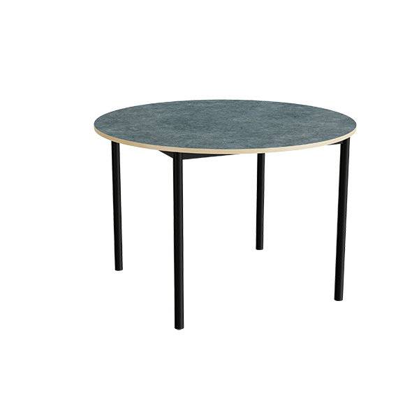 Kantinebord &Oslash;120cm i m&oslash;rk gr&aring; linoleum med sort stel, h&oslash;jde 80cm
