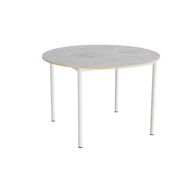 Kantinebord &Oslash;120cm i lys gr&aring; linoleum med hvidt stel, h&oslash;jde 80cm