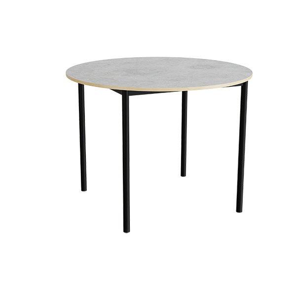 Kantinebord &Oslash;120cm i lys gr&aring; linoleum med sort stel, h&oslash;jde 90cm