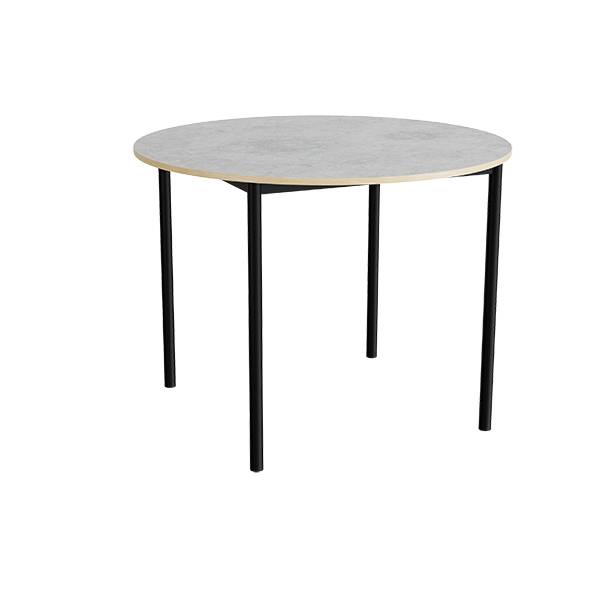 Kantinebord &Oslash;120cm i lys gr&aring; linoleum med sort stel, h&oslash;jde 90cm