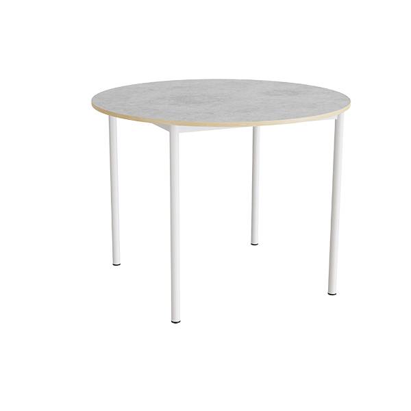 Kantinebord &Oslash;120cm i lys gr&aring; linoleum med hvidt stel, h&oslash;jde 90cm