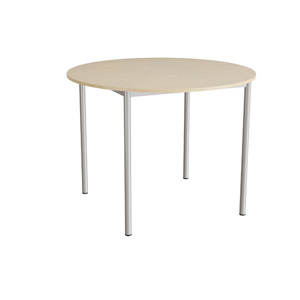 Kantinebord Ø120cm i beige linoleum med alugråt stel, højde 90cm