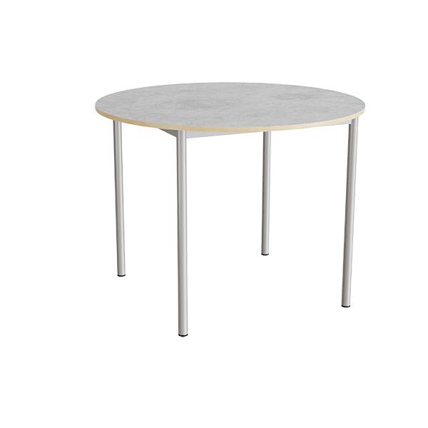 Kantinebord &Oslash;120cm i lys gr&aring; linoleum med alugr&aring;t stel, h&oslash;jde 90cm