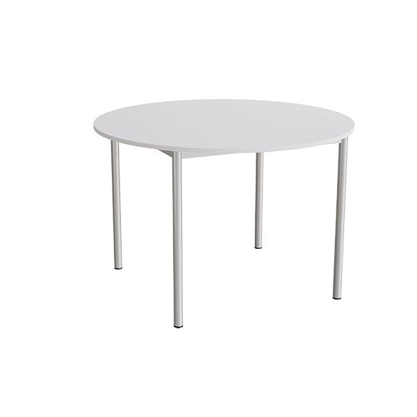 Kantinebord &Oslash;120cm i lydd&aelig;mpende gr&aring; laminat med alugr&aring;t stel, h&oslash;jde 80cm