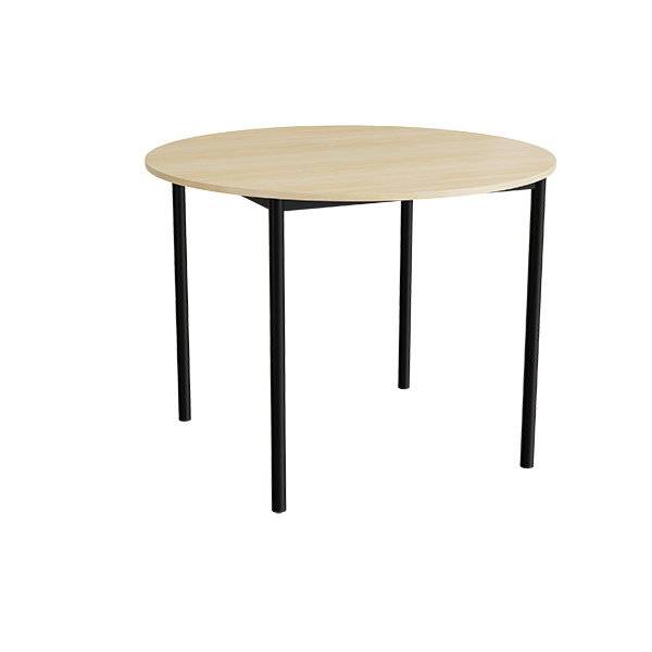 Kantinebord &Oslash;120cm i lydd&aelig;mpende birk laminat med sort stel, h&oslash;jde 90cm