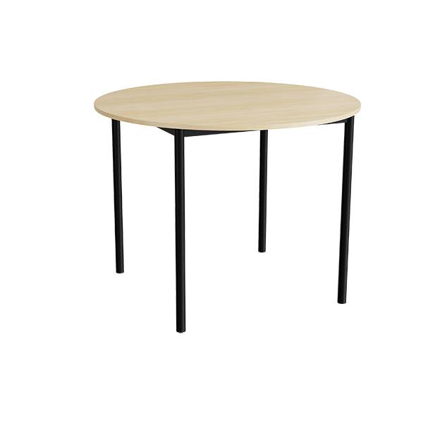 Kantinebord &Oslash;120cm i lydd&aelig;mpende birk laminat med sort stel, h&oslash;jde 90cm