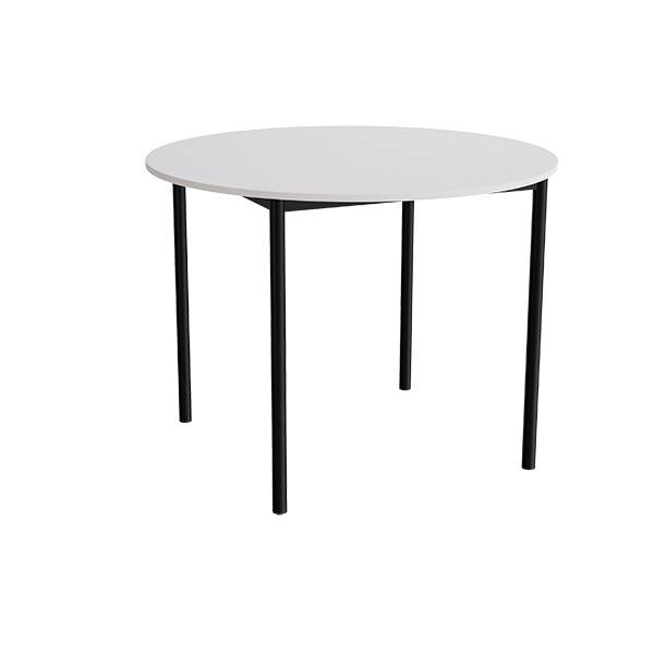 Kantinebord Ø120cm i lyddæmpende grå laminat med sort stel, højde 90cm