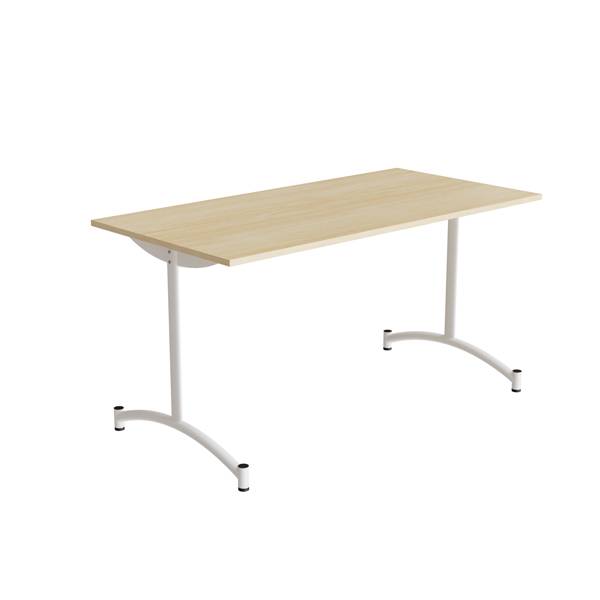 Bord Zeb 140x70cm i birk h&oslash;jtrykslaminat med hvidt stel, h&oslash;jde 72cm 