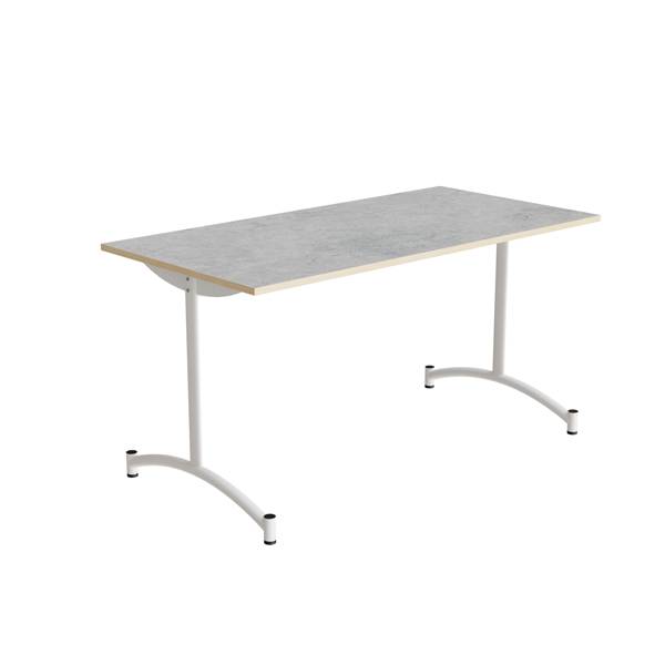 Bord Zeb 140x70cm i lys gr&aring; linoleum med hvidt stel, h&oslash;jde 72cm