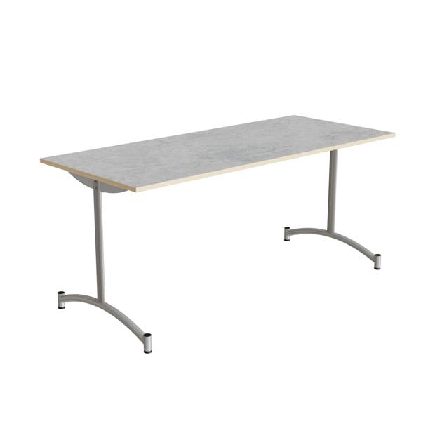 Zeb kantinebord 165x70cm med lys gr&aring; linoleum og alugr&aring;t stel, h&oslash;jde 72cm