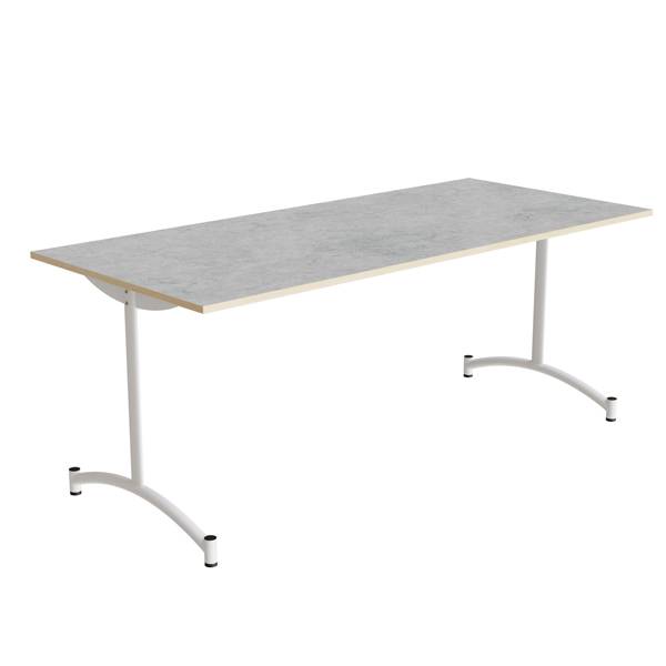 Zeb kantinebord 180x80cm med lys gr&aring; linoleum og hvidt stel, h&oslash;jde 72cm