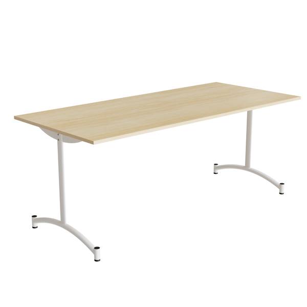 Zeb kantinebord 180x80cm med lydabsorberende birk laminat og hvidt stel, højde 72cm