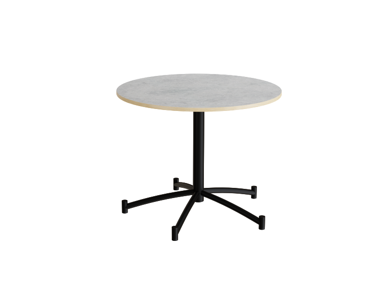 Zam rundt kantinebord Ø90cm lys grå linoleum på sort stel