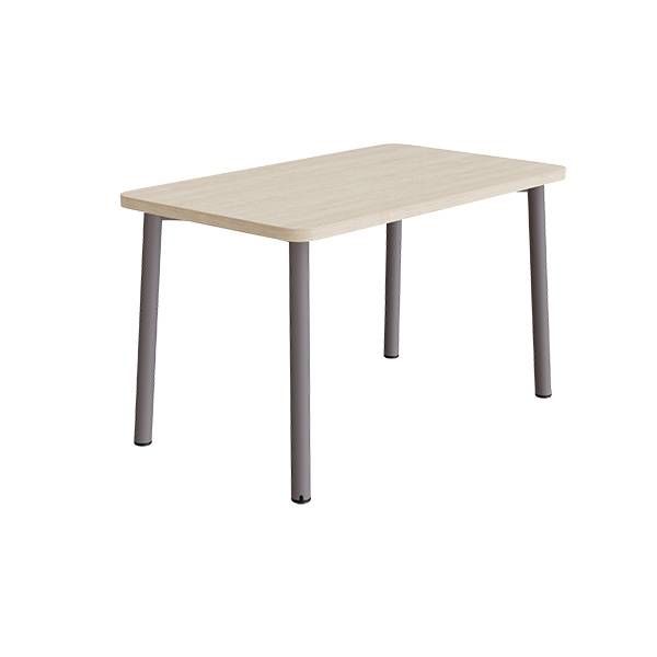 B&oslash;rnebord 120x70cm i lydd&aelig;mpende hvidpigmenteret eg laminat med gr&aring;t stel, h&oslash;jde 72cm