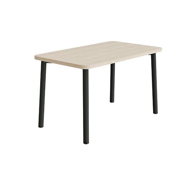 B&oslash;rnebord 120x70cm i hvidpigmenteret eg laminat med sort stel, h&oslash;jde 72cm