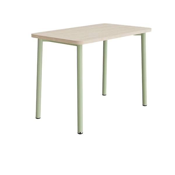 B&oslash;rnebord 120x70cm i hvidpigmenteret eg laminat med gr&oslash;nt stel, h&oslash;jde 90cm