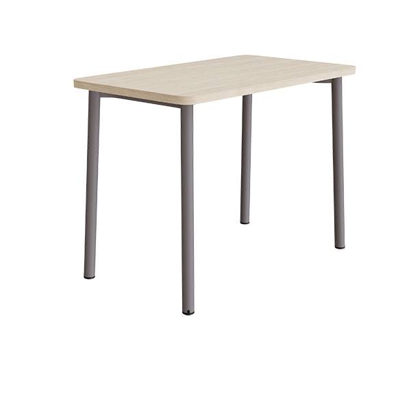 B&oslash;rnebord 120x70cm i lydd&aelig;mpende hvidpigmenteret eg laminat med gr&aring;t stel, h&oslash;jde 90cm