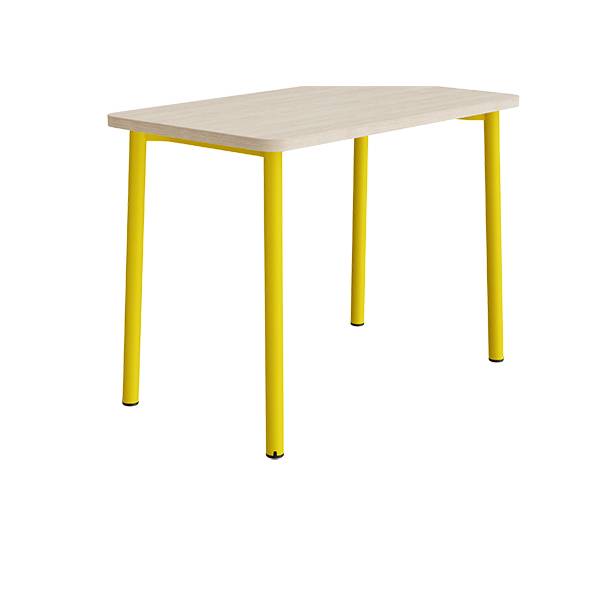 B&oslash;rnebord 120x70cm i hvidpigmenteret eg laminat med gult stel, h&oslash;jde 90cm