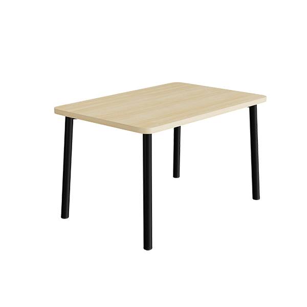 B&oslash;rnebord 140x70cm i birk h&oslash;jtrykslaminat med sort stel, h&oslash;jde 72cm 