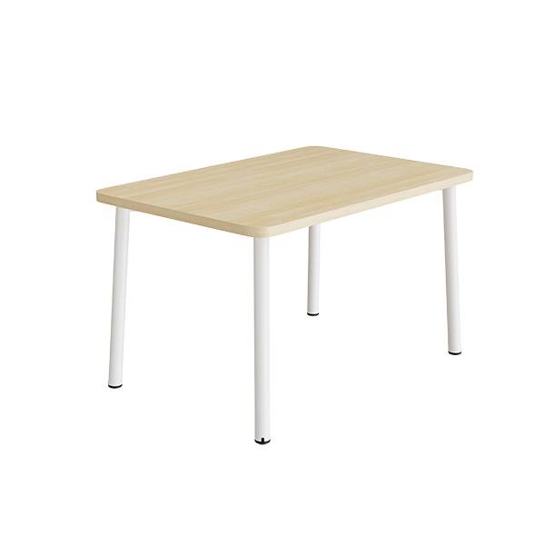 B&oslash;rnebord 140x70cm i birk h&oslash;jtrykslaminat med hvidt stel, h&oslash;jde 72cm 