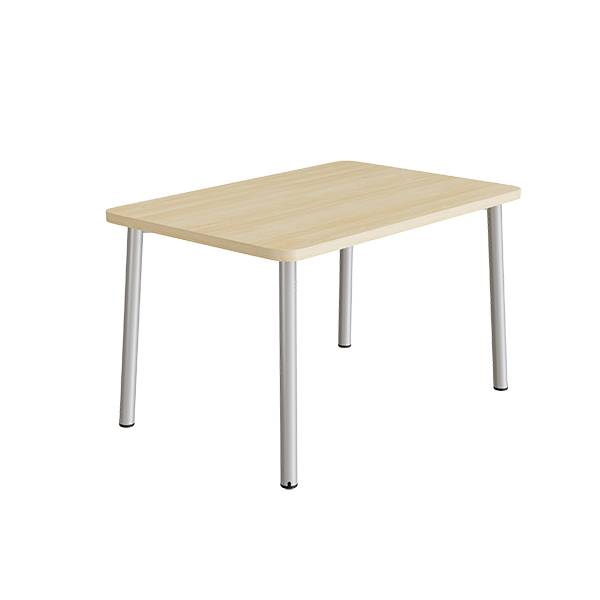 B&oslash;rnebord 140x70cm i birk h&oslash;jtrykslaminat med alugr&aring;t stel, h&oslash;jde 72cm  