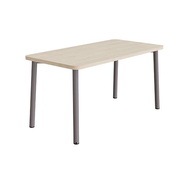B&oslash;rnebord 140x70cm i lydd&aelig;mpende hvidpigmenteret eg laminat med gr&aring;t stel, h&oslash;jde 72cm