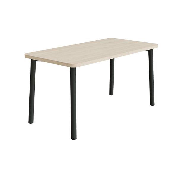 B&oslash;rnebord 140x70cm i hvidpigmenteret eg laminat p&aring; sort stel, h&oslash;jde 72cm