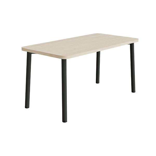 B&oslash;rnebord 140x70cm i lydd&aelig;mpende hvidpigmenteret eg laminat p&aring; sort stel, h&oslash;jde 72cm