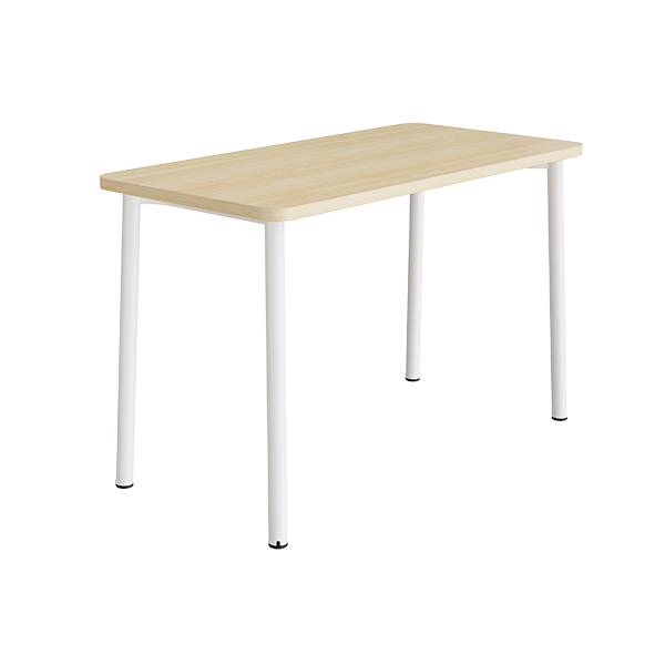 B&oslash;rnebord 140x70cm i birk h&oslash;jtrykslaminat med hvidt stel, h&oslash;jde 90cm 