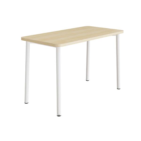 B&oslash;rnebord 140x70cm i birk h&oslash;jtrykslaminat med hvidt stel, h&oslash;jde 90cm 
