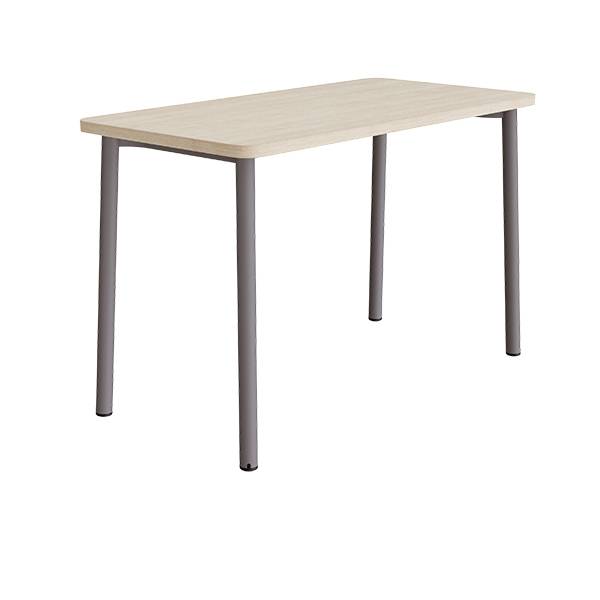 B&oslash;rnebord 140x70cm i lydd&aelig;mpende hvidpigmenteret eg laminat med gr&aring;t stel, h&oslash;jde 90cm