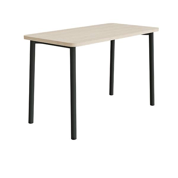 B&oslash;rnebord 140x70cm i hvidpigmenteret eg laminat p&aring; sort stel, h&oslash;jde 90cm