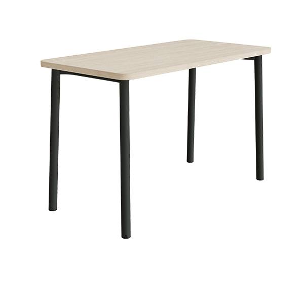 B&oslash;rnebord 140x70cm i hvidpigmenteret eg laminat p&aring; sort stel, h&oslash;jde 90cm