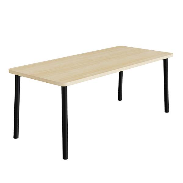 B&oslash;rnebord 180x80cm i birk h&oslash;jtrykslaminat med sort stel, h&oslash;jde 72cm