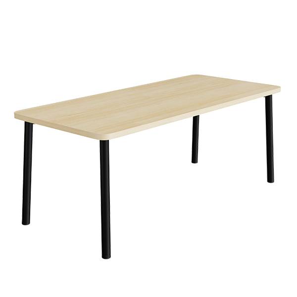 B&oslash;rnebord 180x80cm i birk h&oslash;jtrykslaminat med sort stel, h&oslash;jde 72cm