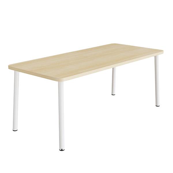 B&oslash;rnebord 180x80cm i birk h&oslash;jtrykslaminat med hvidt stel, h&oslash;jde 72cm