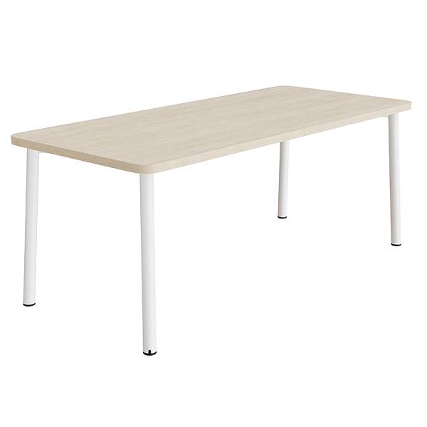 Børnebord 180x80cm i lyddæmpende hvidpigmenteret eg laminat med hvidt stel, højde 72cm