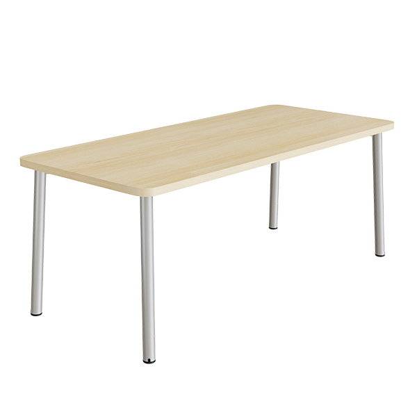B&oslash;rnebord 180x80cm i birk h&oslash;jtrykslaminat med alugr&aring;t stel, h&oslash;jde 72cm