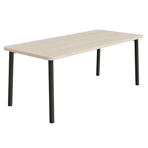B&oslash;rnebord 180x80cm i hvidpigmenteret eg laminat med sort stel, h&oslash;jde 72cm