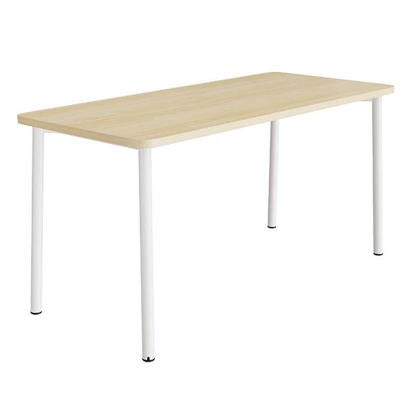 B&oslash;rnebord 180x80cm i birk h&oslash;jtrykslaminat med hvidt stel, h&oslash;jde 90cm