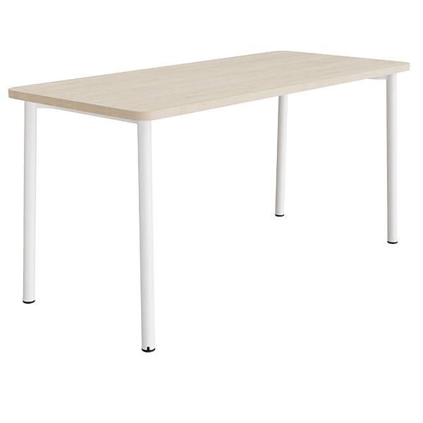 B&oslash;rnebord 180x80cm i lydd&aelig;mpende hvidpigmenteret eg laminat med hvidt stel, h&oslash;jde 90cm