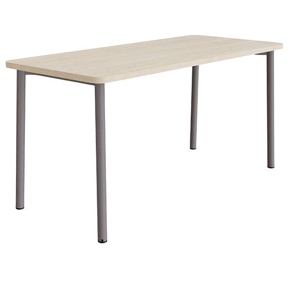 B&oslash;rnebord 180x80cm i hvidpigmenteret eg laminat med gr&aring;t stel, h&oslash;jde 90cm