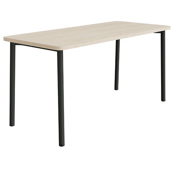 B&oslash;rnebord 180x80cm i hvidpigmenteret eg laminat med sort stel, h&oslash;jde 90cm