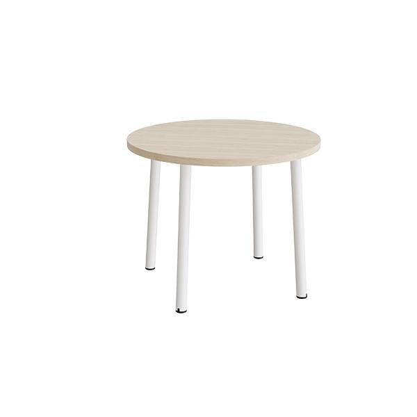 Rundt børnebord Ø90cm i hvidpigmenteret eg laminat med hvidt stel, højde 72cm 